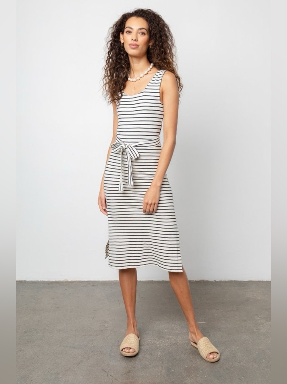 Rails Taylin Cotton Striped Belted Dress Chalk Navy Size Medium